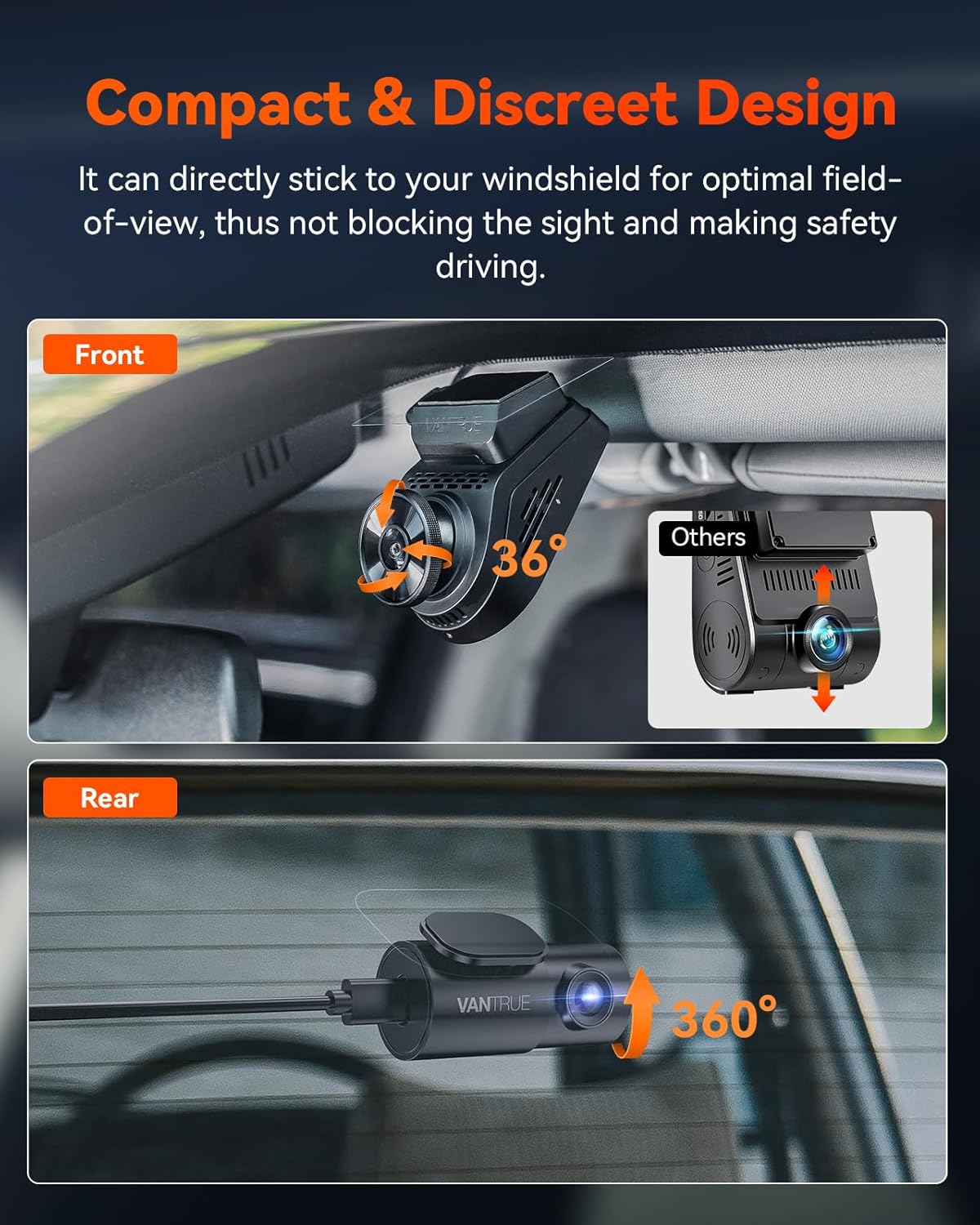 Vantrue S1 Pro 2.7K Dual Dash Cam Front and Rear, 5G WiFi 60FPS Hidden Dash Camera w/HDR Night Vision, STARVIS 2, Optional Remote Live View, GPS, Voice Control, 24/7 Parking Mode, Support 512GB Max