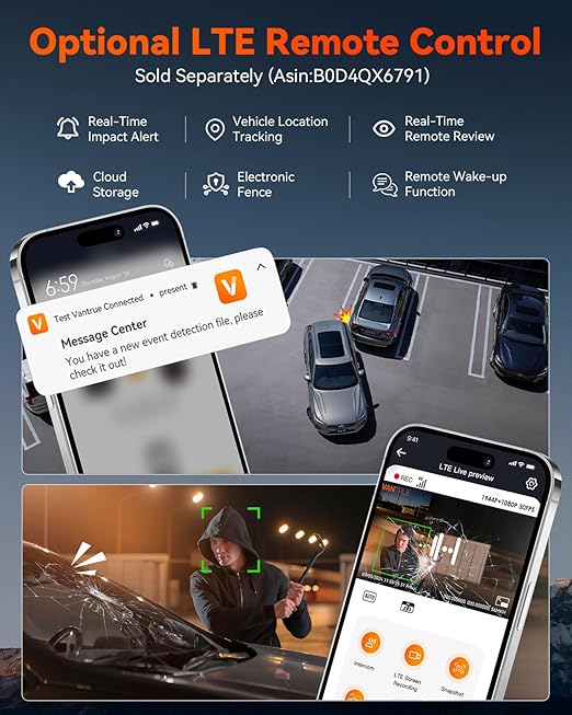 Vantrue S1 Pro 2.7K Dual Dash Cam Front and Rear, 5G WiFi 60FPS Hidden Dash Camera w/HDR Night Vision, STARVIS 2, Optional Remote Live View, GPS, Voice Control, 24/7 Parking Mode, Support 512GB Max