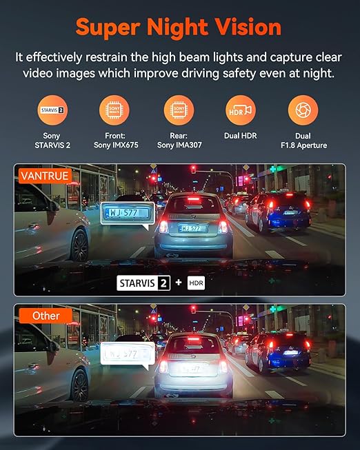 Vantrue S1 Pro 2.7K Dual Dash Cam Front and Rear, 5G WiFi 60FPS Hidden Dash Camera w/HDR Night Vision, STARVIS 2, Optional Remote Live View, GPS, Voice Control, 24/7 Parking Mode, Support 512GB Max
