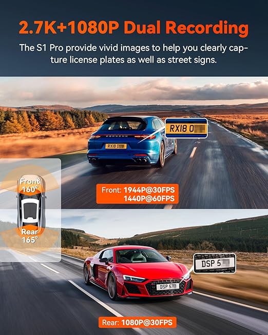 Vantrue S1 Pro 2.7K Dual Dash Cam Front and Rear, 5G WiFi 60FPS Hidden Dash Camera w/HDR Night Vision, STARVIS 2, Optional Remote Live View, GPS, Voice Control, 24/7 Parking Mode, Support 512GB Max