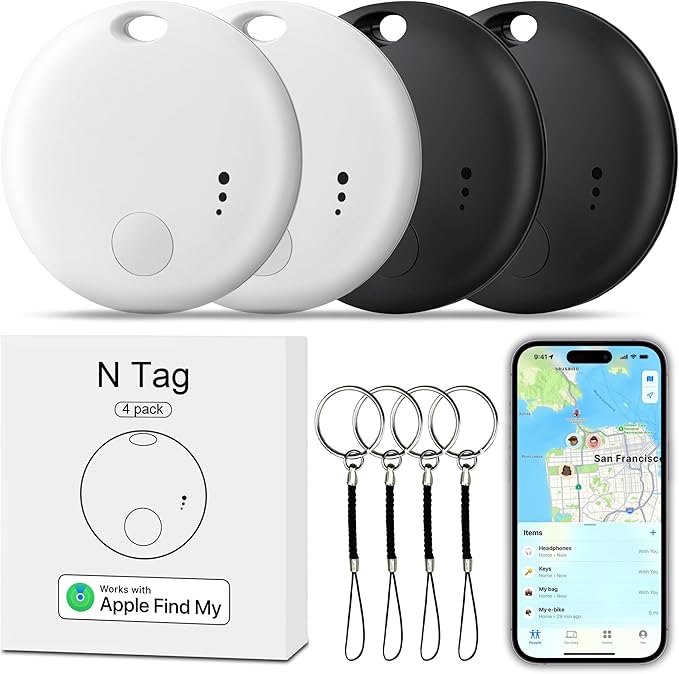 Tracker Tag 4 Packs Bluetooth Tracker, Smart Tag Locator Tracking Device, Keys Finder and Item Locator,Air Tracker Item Finders with Apple Find My(IOS Only)Track your Keys,Wallet,Luggage,Pets and Bag